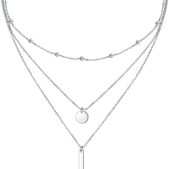 S925 Sterling Silver Multilayer Layered Triple Long Chain Pendant Necklace for W - Picture 1 of 6